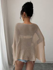 Rafferiza Stylish Cape Shawl Lightweight Knit Cardigans, Loose Fit Sunscreen Spring/Summer Sheer Top For Women - Khaki - View 2