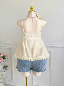 Comfortcana 黄色蕾丝拼布纽扣设计吊带背心，春夏