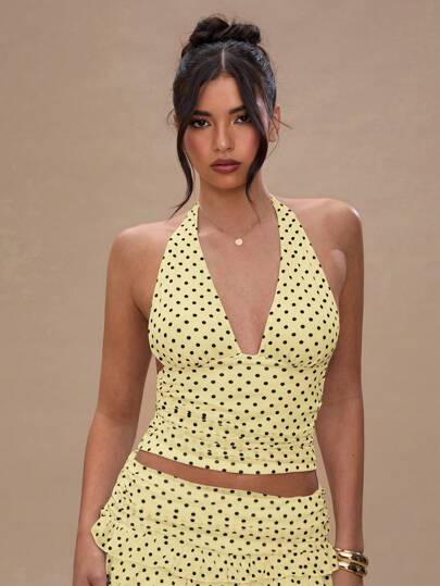 SHEIN BAE Women's Casual Vacation Style Polka Dot Print Backless Cropped Tank Top, Summer