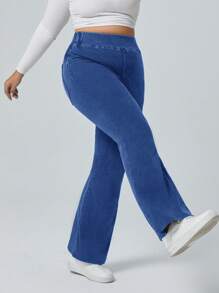 Flexra Quần Jeans Ống Rộng Co Giãn Co Giãn Lưng Thun Màu Trơn Size Lớn Thường Ngày - Rửa trung bình - Xem 3