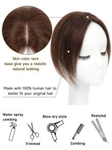 7*11 CM Hair Toppers For Women Mocha Brown Color Clip In Bangs Real Human Hair Natural Looking Hair Pieces For Women Solve Slightly Loosing And Covering Gray Adding Volume - S2 - View 4