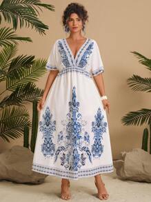 SHEIN VCAY Plus Size Women Printed V-Neck Short Sleeve Waist Tie A-Line Dress, Summer Resort Beach Outfits For Woman Beach Vacation Outfits Airport Outfit Women Holiday Outfits Summer Outfits Boho Chic Boho Style Women Clothing Brunch Outfits For Women Beach Vacation Outfits City Break Outfits Western Clothes For Women Western Wear Women Plus European Summer Island Vacation Outfits Honeymoon Outfits Woman Old MoneyMiami Outfits Saint-Tropez Outfits Tulum Outfits South Beach Outfits Santorini Greece Outfits Amalfi Coast Outfits Ibiza Outfits Island Girl Plus Women Dresses Elegant Gown Women Summer Clothing Women Dresses Birthday Work Summer Dresses