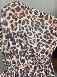 Slaydiva 4pcs/Set Plus Size Adjustable Sexy Leopard Print Swimsuit Set For Vacation For Summer - Multicolor - View 3