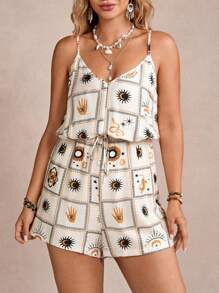 Freevana 大码女式波西米亚印花无袖连体裤