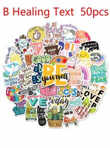 50 piezas de pegatinas impermeables con diseños de dinosaurios, texto curativo, texto de incentivo, gatos divertidos, temas de animales, temas de texto, dibujos animados, para smartphone, portátil, botella de agua, fundas de teléfono, camping, tema de dinosaurios, vinilos para fiesta de cumpleaños y festival