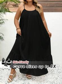 SHEIN CURVE+ Solid Color Plus Size Tank Top Swing Dress,Long Vacation Dress, Wedding Anniversary, White Dress, Long White Dress Boho Vacation Beach Outfits For Woman/Beach Dress/Beach Vacation Outfits/Beach Essentials / Graduation/Tea Party Dress,Sundress,Summer Dresses For Women