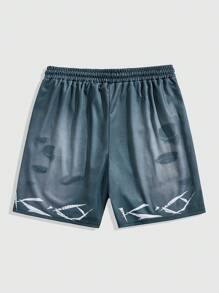 ROMWE MEN Street Life Men's Casual Boxing Character Print Dropped Shoulder Loose T-Shirt & Drawstring Waist Shorts Set