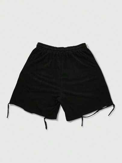 Street Life Men's Allover Print Rhinestone Embellished Shredded Casual Shorts, For Back To School