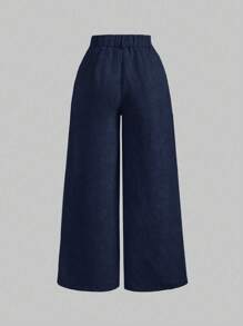 SHEIN PETITE Women Loose Fit Low Waist Plain Flared Trousers,Cargo Pants - Navy Blue - View 9