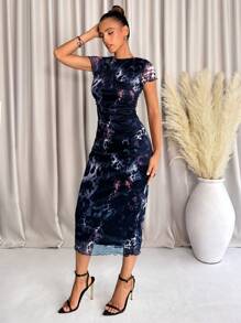 SHEIN Clasi 加大码夏季时尚豹纹迷你连衣裙 - 藏蓝色 - 查看 4