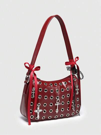 Kawaii Women's Retro Y2K Pentagram, Cross, Metal Decor Bow Cherries Accessories Underarm Shoulder Bag