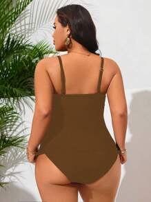Swim Lushoire Bộ đồ bơi 2 mảnh màu đen trơn bó sát dành cho nữ cỡ lớn, trang phục đi biển ngày lễ thường ngày - màu nâu - Xem 2