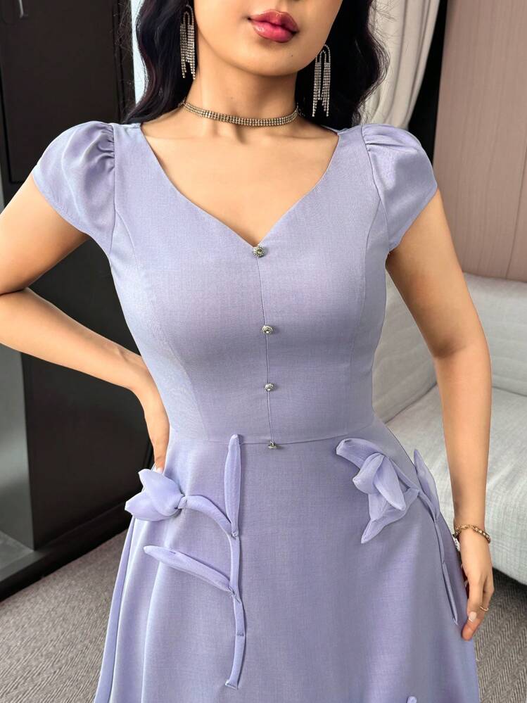 Modelyn Robe longue élégante à décoration florale 3D pour femmes, été - Parme - Voir 3