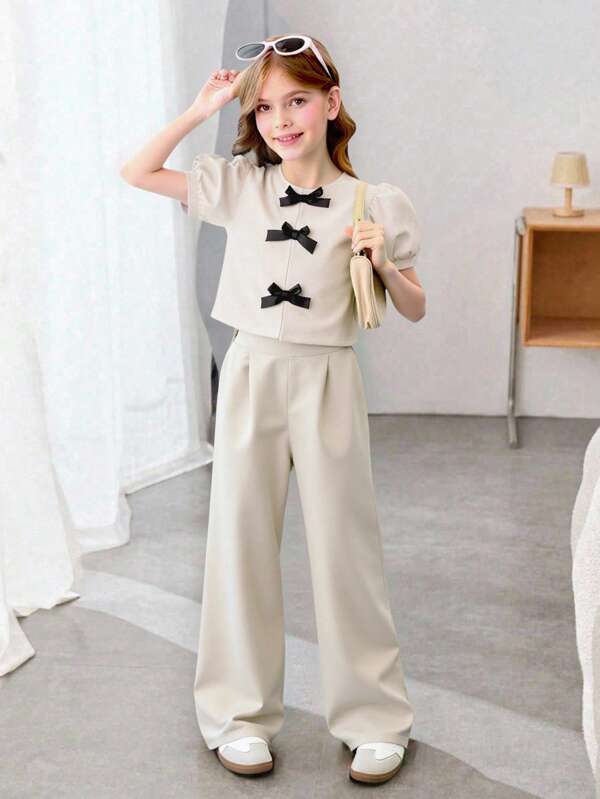 Pantalones rectos de color liso y sencillo para niñas preadolescentes