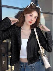 DAZY Chaqueta corta ligera de mujer de jacquard casual, adecuada para primavera y otoño