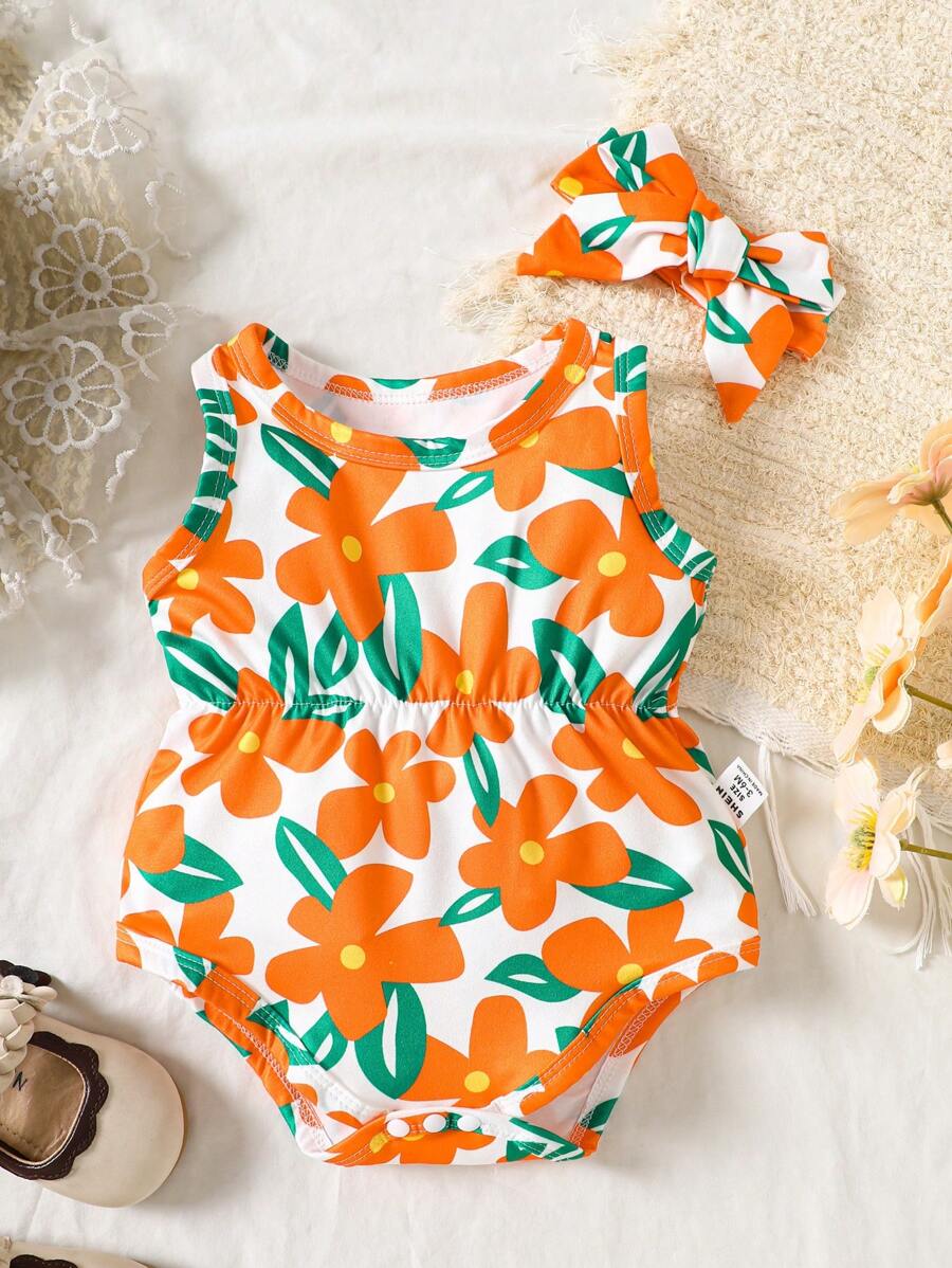 Bộ đồ liền thân không tay in hoa cho bé gái Quần áo trẻ em nhiệt đới Hoa 3D Quần áo trẻ em Quần áo trẻ sơ sinh cho bé gái Quần áo mùa hè cho bé gái Quần áo mùa hè cho bé gái Quần áo hoa cho bé gái - trái cam - Xem 1