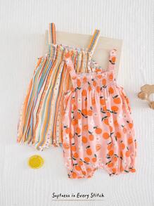 Cozy Pixies 2件套女婴水果条纹吊带短裤连体衣套装 - 彩色 - 查看 3