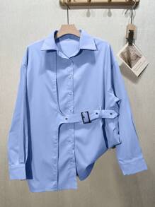 Jouncy 女士标准尺寸休闲长袖衬衫 - 淺藍色 - 查看 3