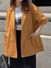 FRIFUL Áo ghi lê công sở màu cam rộng rãi, thoải mái cho nữ, thích hợp cho lễ tốt nghiệp, ngày lễ, vải lanh mùa hè - trái cam - Xem 3