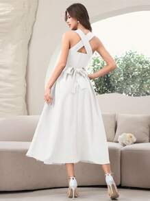 Modelyn 女士时尚纯色无袖长款晚礼服 - 白色 - 查看 2