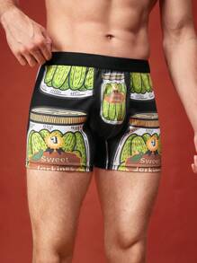 Cuecas Boxer Boxer Estampa de Desenho Animado Casuais para Homens, Adequadas para Uso Diário - Multicolorido - Visão 4