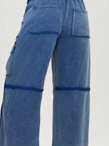 Bohemela Pantalones anchos con bolsillos de punto de unicolor informal para mujeres