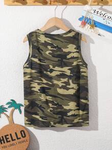 SHEIN Maiou tricotat cu imprimeu camo palmieri pentru băieți Tween