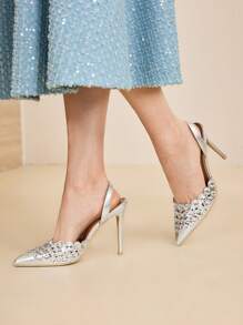 MOTF PREMIUM 女士银色镂空水钻高跟鞋 - 銀色 - 查看 3