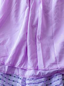 DreamSkyne Plus Size Women Summer Beach Vacation Tiered Ruffle Puff Sleeve Patchwork Dress - Purple - View 4