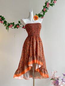 Lunelith SHEIN Lunessa Abito senza spalline con stampa floreale, adatto per le vacanze estive