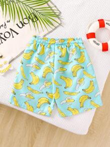 Young Boy Banana Print Drawstring Beach Shorts - Multicolor - View 2