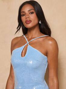 SHEIN BAE Women's Sequined Spaghetti Strap Summer Sleeveless Fashion Dress,Dresses For Women Summer - Blue - View 7