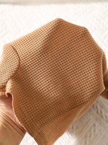 SHEIN 新生男婴/女婴舒适休闲可爱熊图案华夫格面料短袖连体衣，适合春夏季室内、户外、日常、运动、玩耍、派对、摄影、度假、节日 - 卡其色 - 查看 6