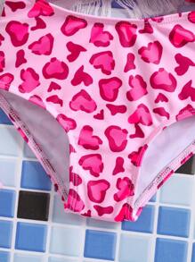 SHEIN Babygirl 夏季可爱休闲针织粉色豹纹泳衣 - 粉色 - 查看 3