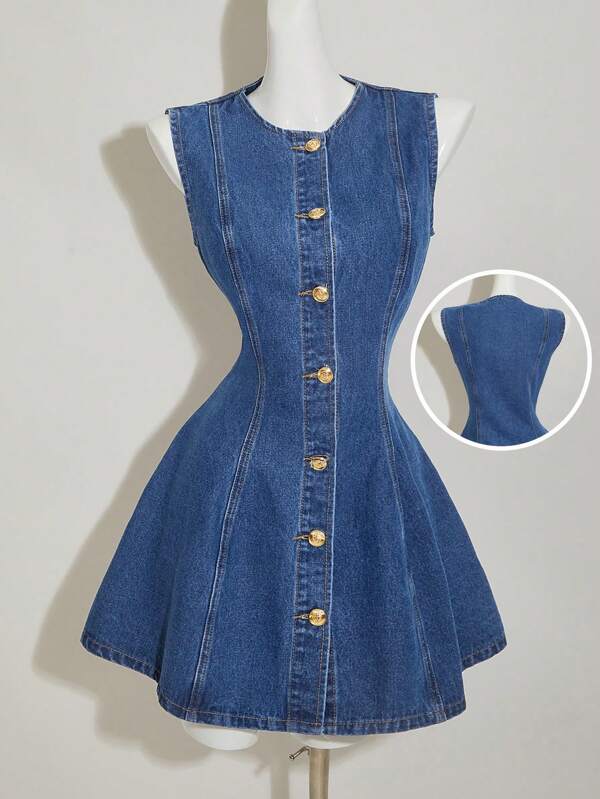 SHEIN MOD Vestido mini ajustado de mezclilla sin mangas y casual, azul