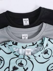 Bộ 3 áo thun tay ngắn cổ tròn in hình gấu dễ thương phong cách Hàn Quốc Nhật Bản cho bé trai, 3 màu, thích hợp cho ngày tựu trường - Nhiều màu - Xem 4