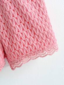 Loomiva 2pcs/Set Young Girls Loose Knit Camisole And Elastic Waist Shorts Set, Casual College Style, Spring/Summer - Pink - View 5