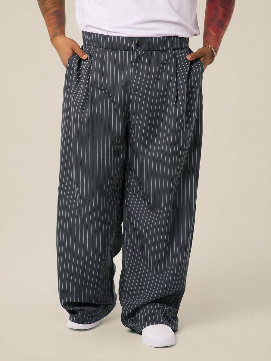 EASEVO 大码男士宽松休闲竖条纹长西装裤 - 彩色 - 查看 1