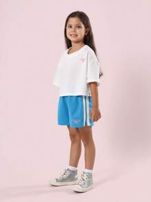 SUMWON Bộ đồ hai mảnh phối hợp áo crop top thể thao mùa hè dành cho nữ, trang phục tập luyện, trang phục thể thao mùa xuân, trang phục thường ngày - Màu xanh lam - Xem 1