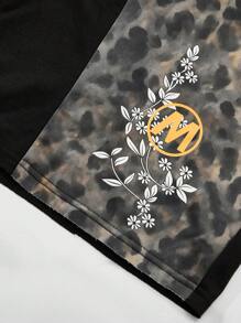 ROMWE MEN Street Life Men's Streetwear Mix-Matched Leopard Print Shorts - Black - View 3