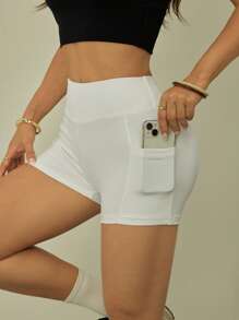 SHEIN PETITE Leggings cortos de unicolor, moda para el verano - Blanco - Ver 3