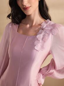 Graceveil Women's Square Neck Solid Color Long Sleeve Elegant Fishtail Hem Dress - Pink - View 4