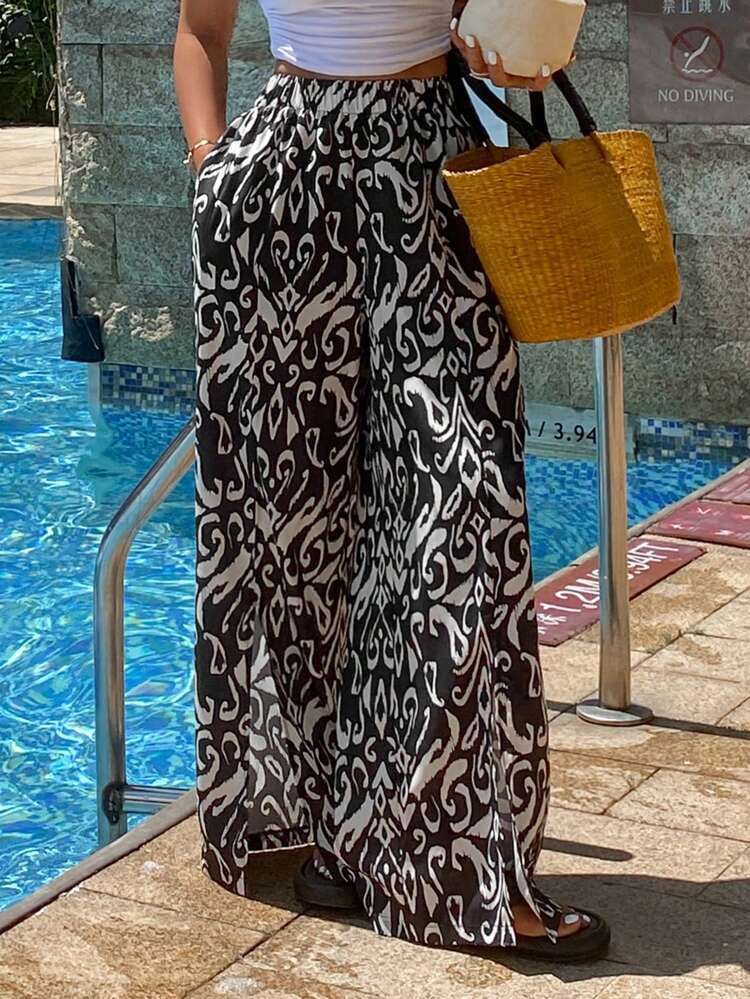 Bohemian Full Print High Waisted Flare Leg Beach Pants Boho