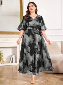 Modelyn 全新奢华优雅宽松V领短袖长裙