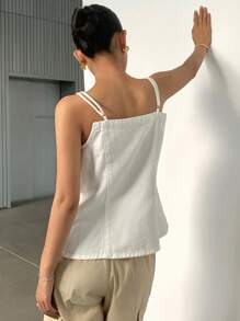 DAZY Top de tirantes atados de unicolor de mezclilla para mujer, verano - Beis - Ver 3