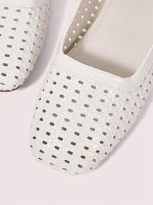 CUCCOO DOLLMOD Women's Round Toe Low Heel Beige Woven Mesh Fabric Chic Minimalist Buckle Strap Flats