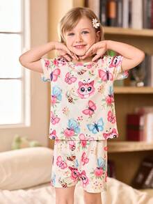 SHEIN Set de 3 piezas de pijama con diseño de dibujos animados para niñas pequeñas, ropa de dormir para el hogar - Blanco - Ver 15