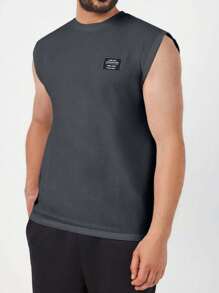 RueChic Regata casual masculina de cor sólida com gola redonda, adequada para uso ao ar livre no verão - Cinza escuro - Ver 1