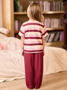 SHEIN 4pcs/Set Young Girl' Mix Color Random Striped Print Short Sleeve Pajama Set - Multicolor - View 2