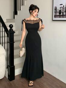 Modelyn 女士系带优雅修身连衣裙 - 黑色 - 查看 5